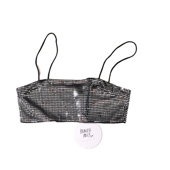 Princess Polly Women's Size US4 Black Silver Nemara Bandeau Top Sequin Tank NWT - Picture 3 of 6